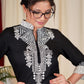 Graceful Black & White Ikat Combination Kurta, Pant , Dupatta Set - 3 Pc