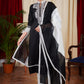 Graceful Black & White Ikat Combination Kurta, Pant , Dupatta Set - 3 Pc