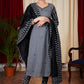 Classy Grey and Black Combination Kurta with mirror work embroidery with Chanderi Dupoatta - 2 Pc