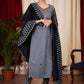 Classy Grey and Black Combination Kurta with mirror work embroidery with Chanderi Dupoatta - 2 Pc
