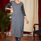 Classy Grey and Black Combination Kurta with mirror work embroidery with Chanderi Dupoatta - 2 Pc