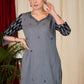 Classy Grey and Black Combination Kurta with mirror work embroidery with Chanderi Dupoatta - 2 Pc