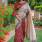 Elegant Ajrakh cotton saree with Kutch mirror work border