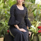 Exclusive Black Cotton Silk Hand Embroidered Peplum Sleeve Kurti - Pant Optional