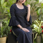 Exclusive Black Cotton Silk Hand Embroidered Peplum Sleeve Kurti - Pant Optional