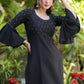 Exclusive Black Cotton Silk Hand Embroidered Peplum Sleeve Kurti - Pant Optional