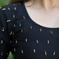 Exclusive Black Cotton Silk Hand Embroidered Peplum Sleeve Kurti - Pant Optional