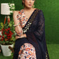 Classy blue Georgette & Satin combination saree with beautiful hand work