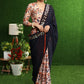 Classy blue Georgette & Satin combination saree with beautiful hand work