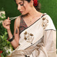 Graceful Tusser silk & Ajrakh combination saree with delicate beige silk sequence embroidery
