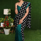 Exquisite black double Ikat & turquoise combination saree with hand painted Gond border