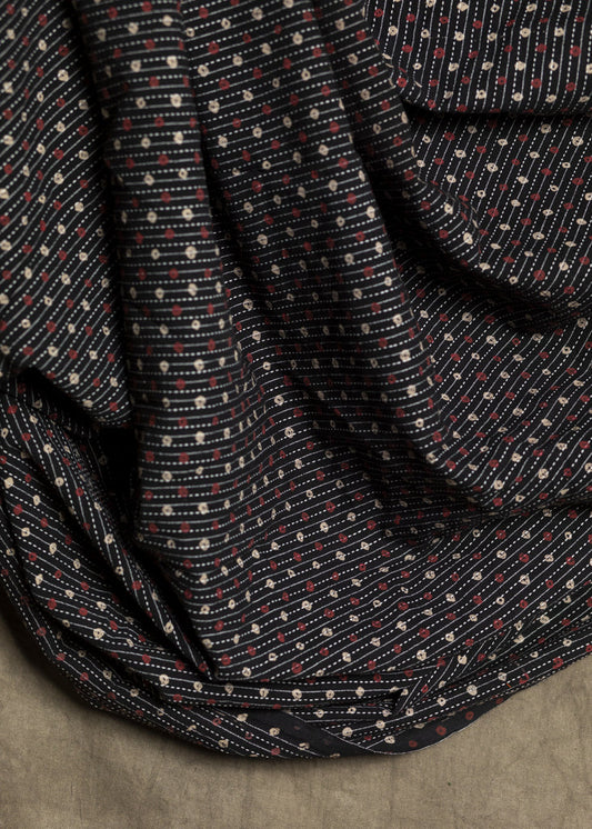 Black Kantha Work Cotton Fabric