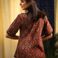 Maroon asymmetrical Ajrakh printed designer top
