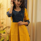A-line Slightly Pleated Handloom Cotton  Kurta / One piece dress with Ikat and Hand Stitched Kites on the Yoke