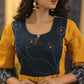 A-line Slightly Pleated Handloom Cotton  Kurta / One piece dress with Ikat and Hand Stitched Kites on the Yoke