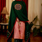 Bottle Green Crepe Dupatta with Ikat and exclusive Hand made Kutch Mirror work Embroidery