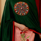 Bottle Green Crepe Dupatta with Ikat and exclusive Hand made Kutch Mirror work Embroidery