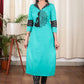Aqua Color Cotton Kurta with Ikat and  Beautifully Hand Painted motif meditation