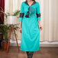 Aqua Color Cotton Kurta with Ikat and  Beautifully Hand Painted motif meditation