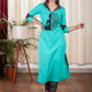 Aqua Color Cotton Kurta with Ikat and  Beautifully Hand Painted motif meditation