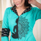 Aqua Color Cotton Kurta with Ikat and  Beautifully Hand Painted motif meditation