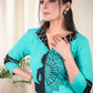 Aqua Color Cotton Kurta with Ikat and  Beautifully Hand Painted motif meditation