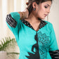 Aqua Color Cotton Kurta with Ikat and  Beautifully Hand Painted motif meditation