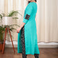 Aqua Color Cotton Kurta with Ikat and  Beautifully Hand Painted motif meditation