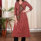 Classy A Line Ajrakh Kurta With Striking Hand made Kutch Mirror Embroidery Work