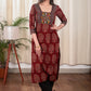 Beautiful Traditional Paisely Motif Straight Cut Cotton Ajrakh Kurta with Hand Made Kutch Mirror Work