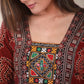 Beautiful Traditional Paisely Motif Straight Cut Cotton Ajrakh Kurta with Hand Made Kutch Mirror Work