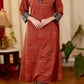 A  - line Cotton Ajrakh Kurta with Ikat Details