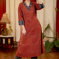 A  - line Cotton Ajrakh Kurta with Ikat Details