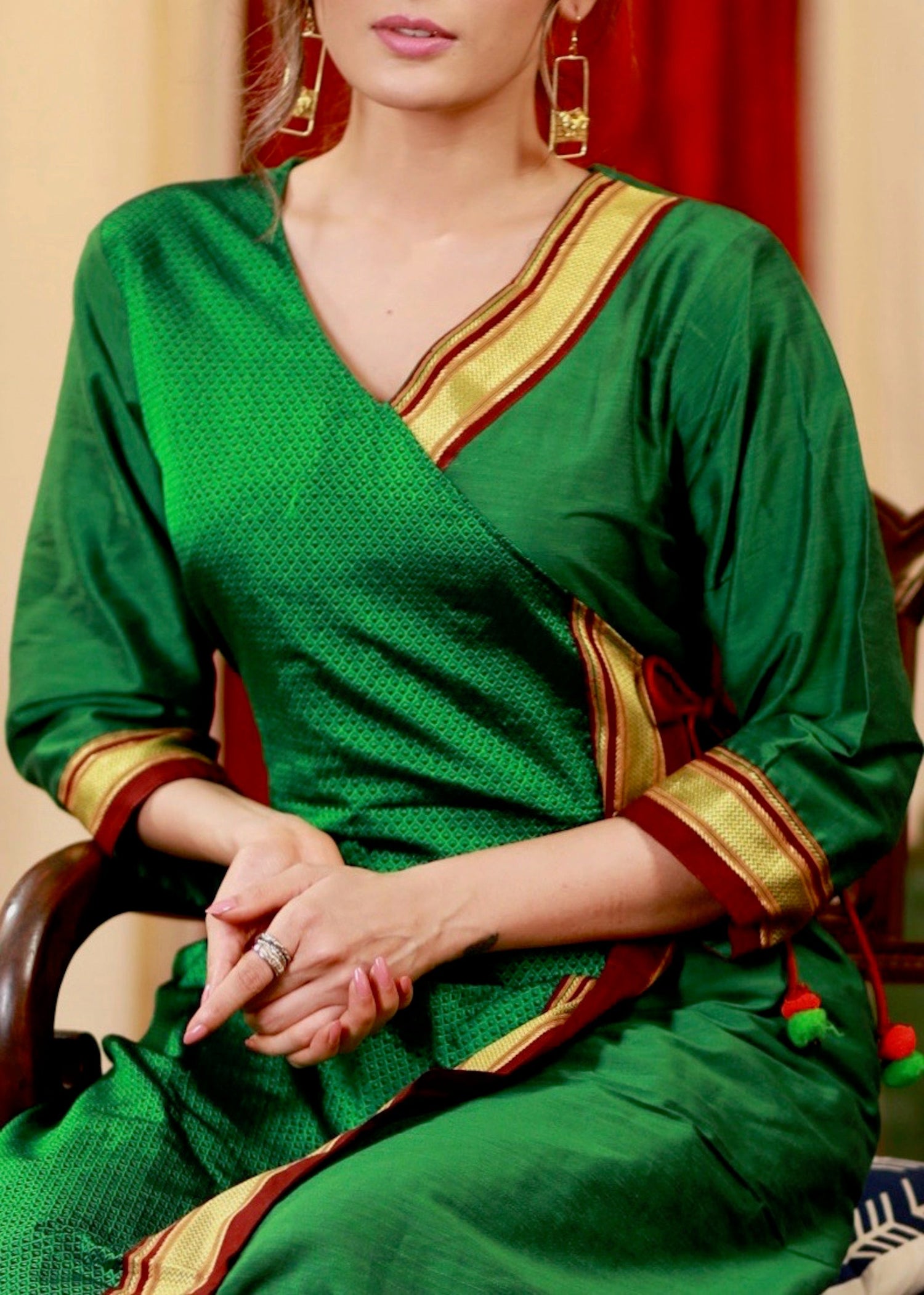 A- Line cotton silk Kurta / One Piece Dress with Maharashtrian Khun fa SujatraCA A- Line cotton silk Kurta / One Piece Dress with Maharashtrian Khun fa SujatraCA