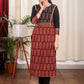 Straight Cut Cotton Paisely Combination Kurta With Hand made Kutch Mirror Embroidery