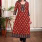 A line Ajrakh Combination Kurta With Wooden Beads