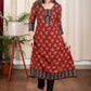 A line Ajrakh Combination Kurta With Wooden Beads