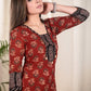 A line Ajrakh Combination Kurta With Wooden Beads