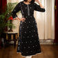 A  - line Black Print Cotton Handloom Combination Kurta With Beautiful Silver Embroidery and Fish Motifs