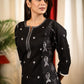 A  - line Black Print Cotton Handloom Combination Kurta With Beautiful Silver Embroidery and Fish Motifs