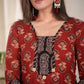 A line Ajrakh Combination Kurta With Wooden Beads