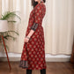 A line Ajrakh Combination Kurta With Wooden Beads