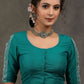 Classy Turquoise Green Cotton Silk Blouse with Beautiful Floral Embroidery on Back and Sleeves