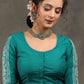 Classy Turquoise Green Cotton Silk Blouse with Beautiful Floral Embroidery on Back and Sleeves
