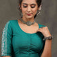 Classy Turquoise Green Cotton Silk Blouse with Beautiful Floral Embroidery on Back and Sleeves
