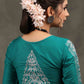 Classy Turquoise Green Cotton Silk Blouse with Beautiful Floral Embroidery on Back and Sleeves