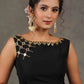 Exclusive Black Cotton Silk Sleeveless Blouse with Intricate Hand and Mirror Embroidery on Neck and Shoulder