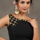Exclusive Black Cotton Silk Sleeveless Blouse with Intricate Hand and Mirror Embroidery on Neck and Shoulder