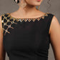 Exclusive Black Cotton Silk Sleeveless Blouse with Intricate Hand and Mirror Embroidery on Neck and Shoulder