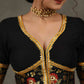 Elegant Black Cotton Silk Blouse with Brocade Detailing Highlighted with Gota Patti Lace